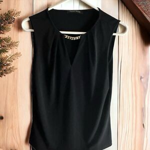 Ivanka Trump Black Sleeveless Top with Gold Chainlink Neckline Size Medium‎
